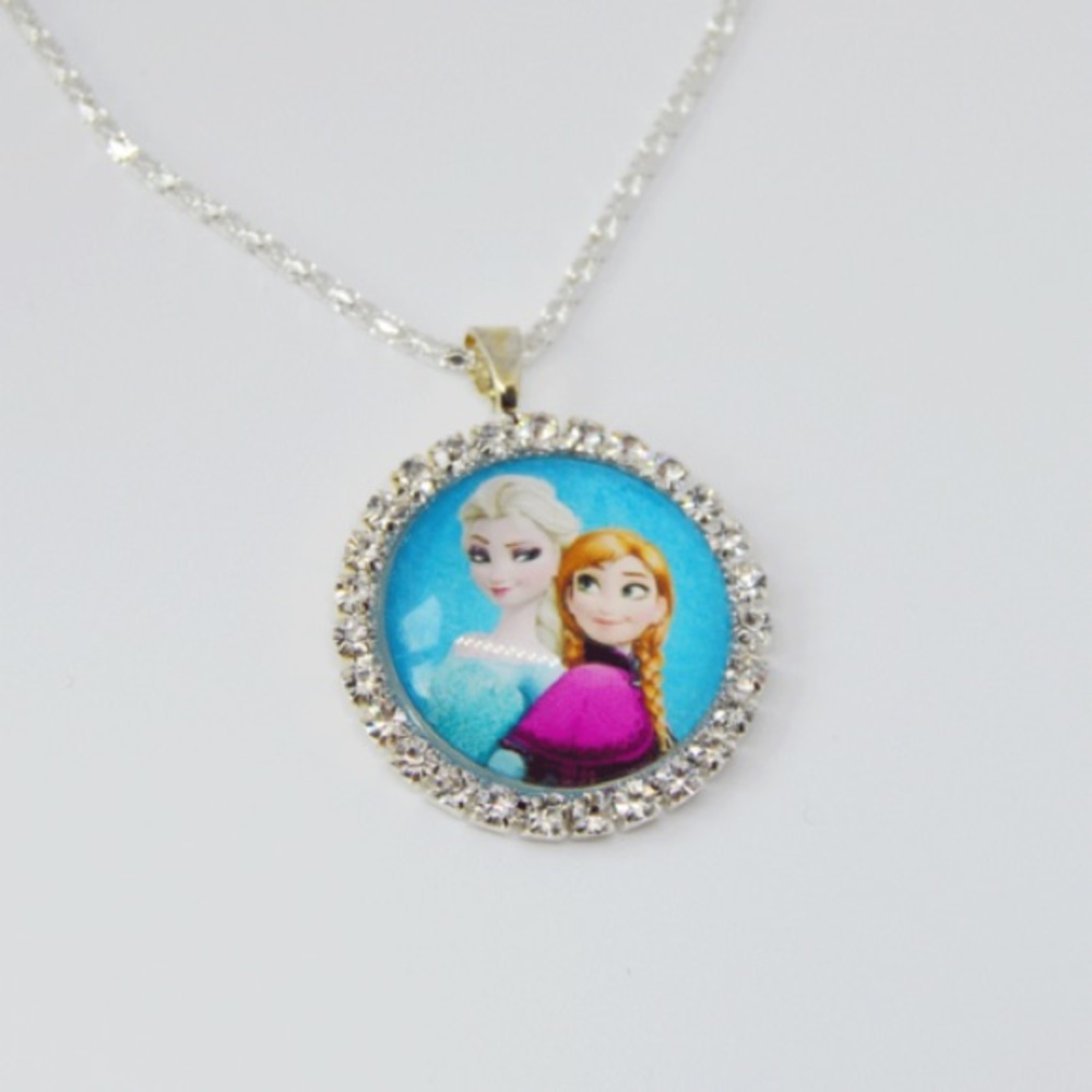 Frozen Anna and Elsa Rhinestone Pendant Necklace